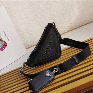 Prada Black Pebbled Leather Crossbody Triangle Bag